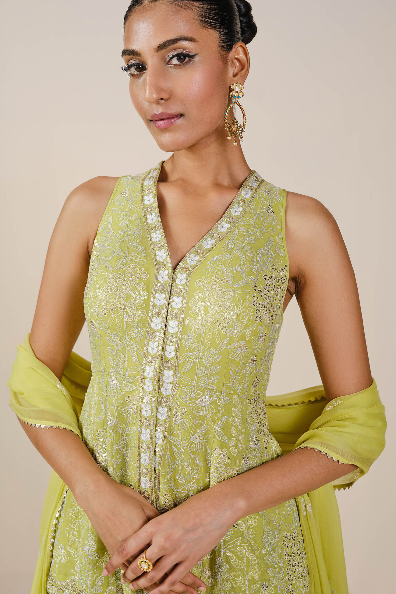 Operetta Embroidered Georgette Set - Lime, Lime, image 5